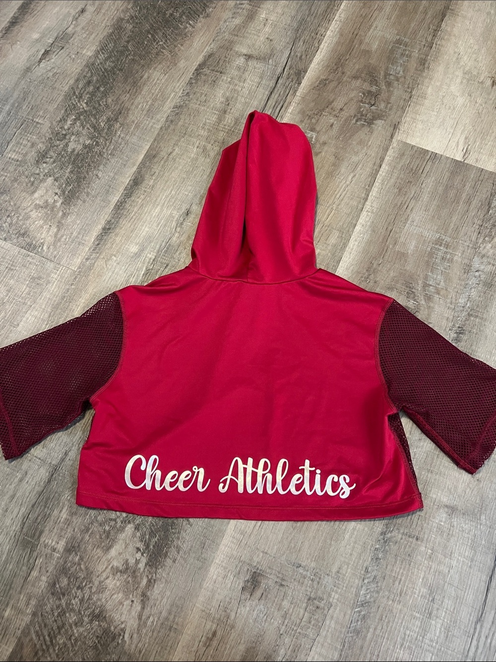 NWT Rebel Athletic Cheer Athletics red mesh hooded crop top size YM - Picture 3 of 5